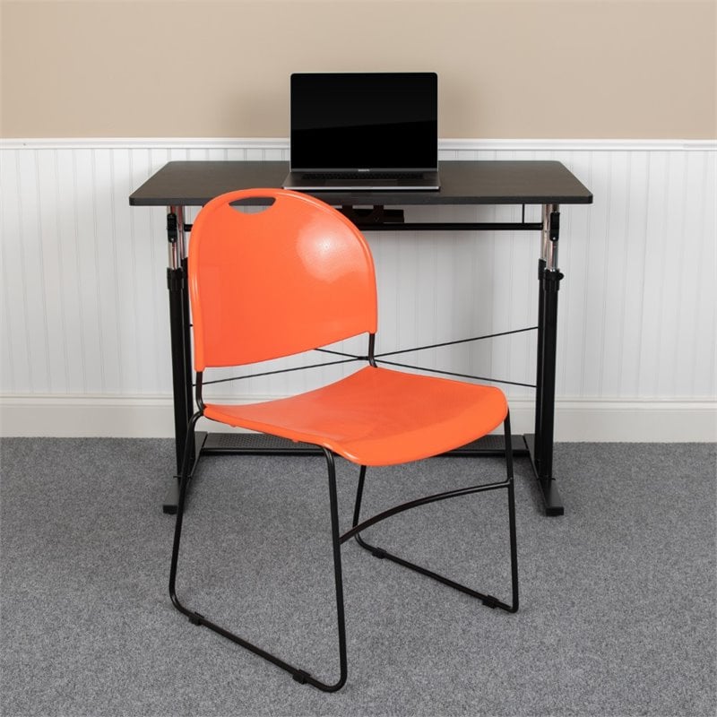 flash furniture hercules plastic carry handle stacking chair in orange and black
