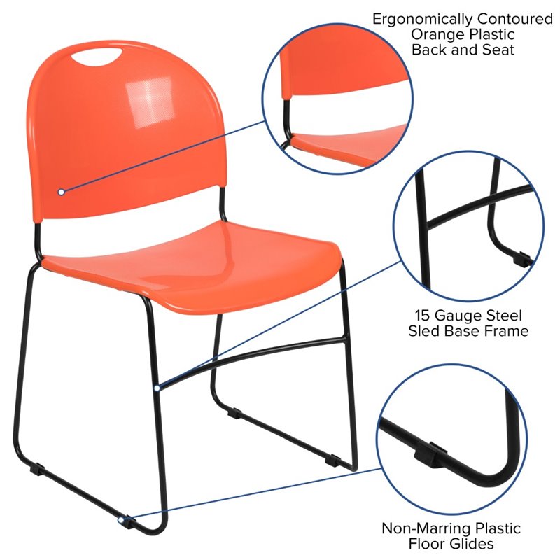 flash furniture hercules plastic carry handle stacking chair in orange and black