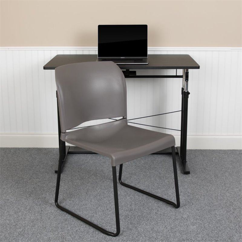 Flash Furniture Hercules Plastic Sled Base Stacking Chair in Gray