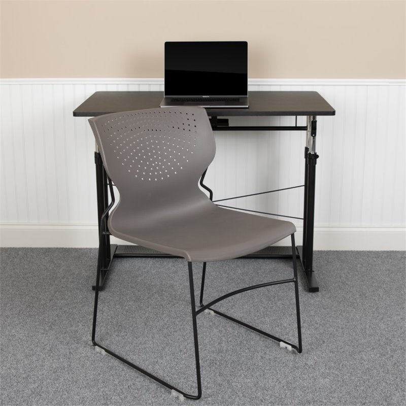 Flash Furniture Hercules Plastic Sled Base Contoured Stacking Chair in Gray
