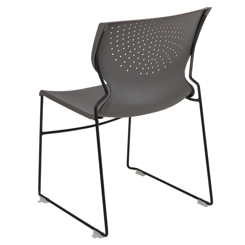 Flash Furniture Hercules Plastic Sled Base Contoured Stacking Chair in Gray
