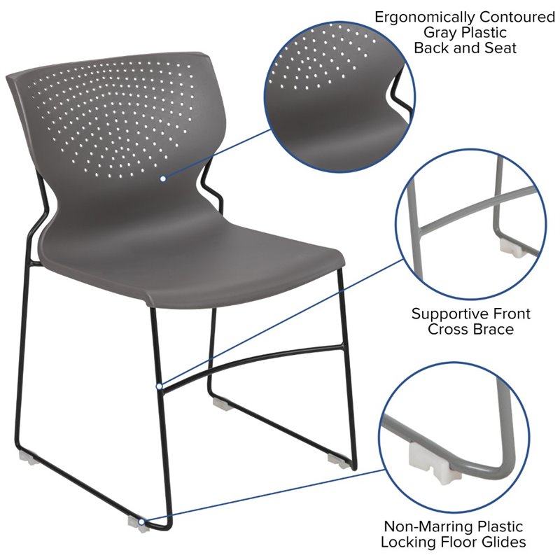 Flash Furniture Hercules Plastic Sled Base Contoured Stacking Chair in Gray