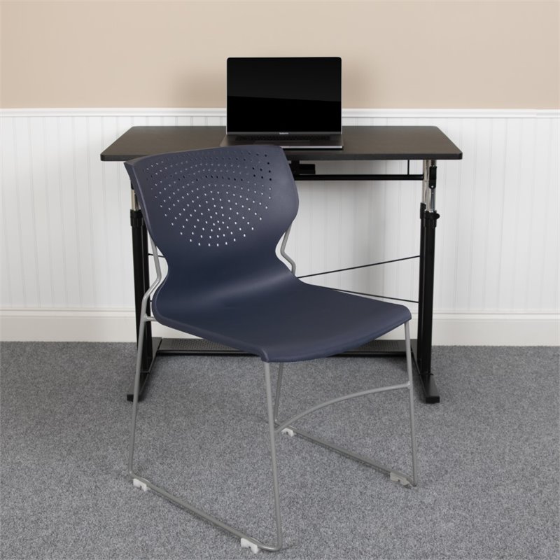 Flash Furniture Hercules Plastic Sled Base Contoured Stacking Chair in Navy