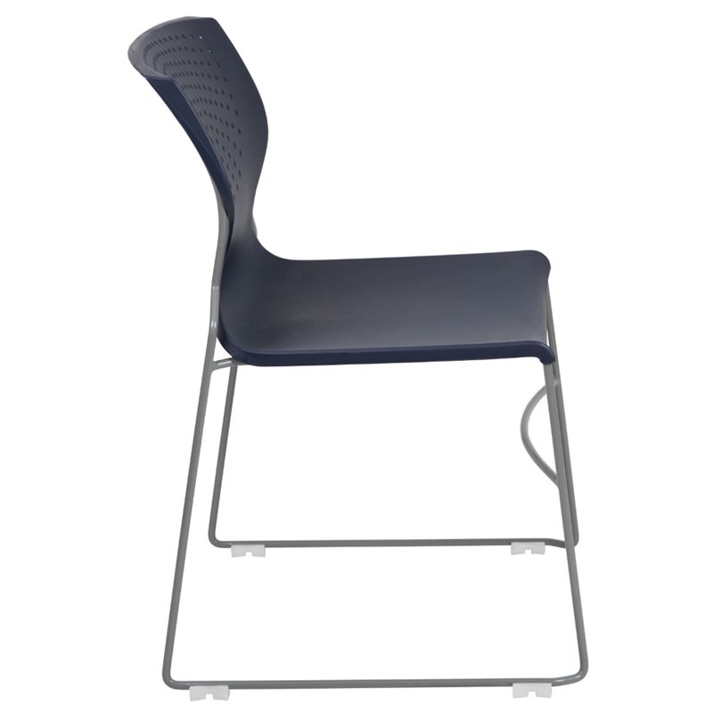 Flash Furniture Hercules Plastic Sled Base Contoured Stacking Chair in Navy