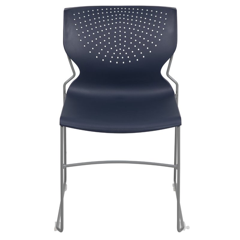 Flash Furniture Hercules Plastic Sled Base Contoured Stacking Chair in Navy