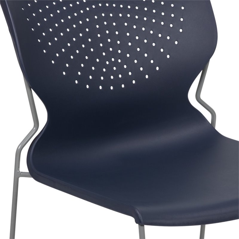 Flash Furniture Hercules Plastic Sled Base Contoured Stacking Chair in Navy