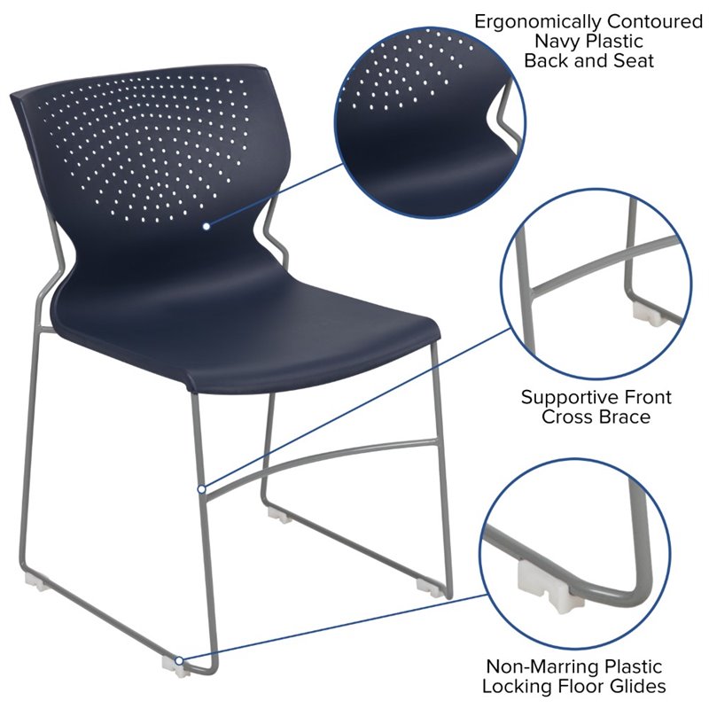 Flash Furniture Hercules Plastic Sled Base Contoured Stacking Chair in Navy
