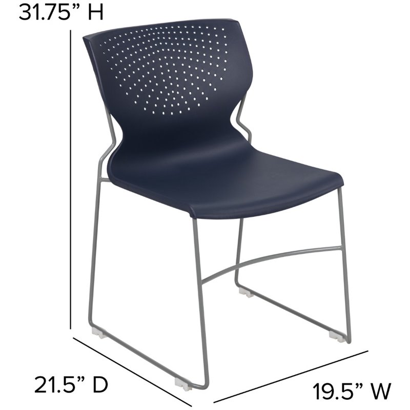 Flash Furniture Hercules Plastic Sled Base Contoured Stacking Chair in Navy