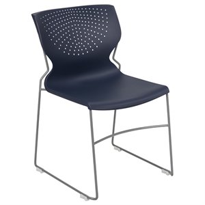 Flash Furniture Hercules Plastic Sled Base Contoured Stacking Chair in Navy