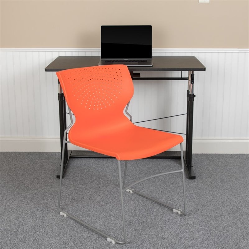 Flash Furniture Hercules Plastic Sled Base Contoured Stacking Chair in Orange