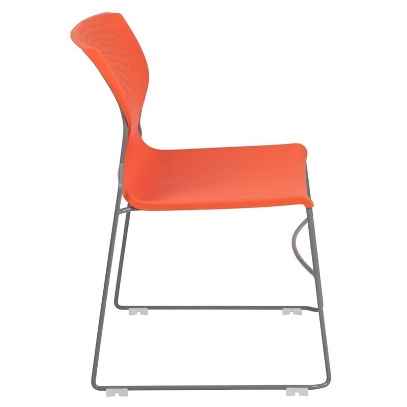 Flash Furniture Hercules Plastic Sled Base Contoured Stacking Chair in Orange