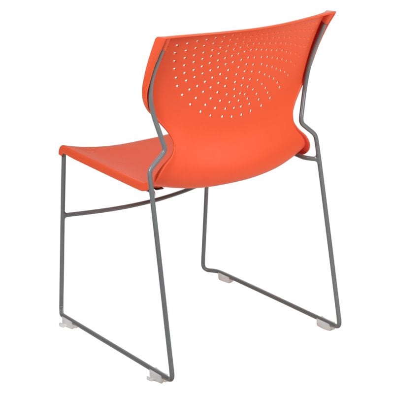 Flash Furniture Hercules Plastic Sled Base Contoured Stacking Chair in Orange