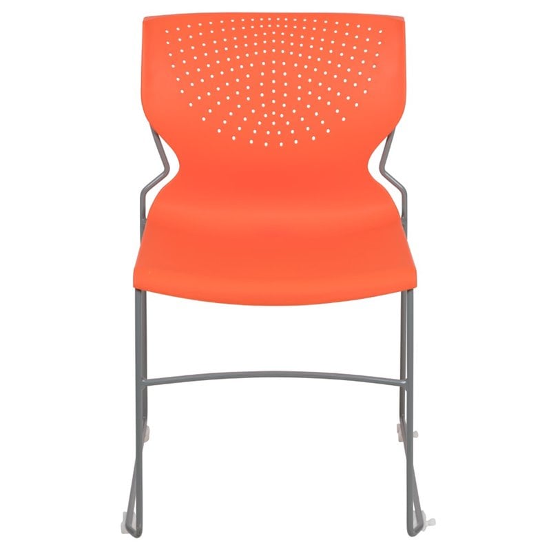 Flash Furniture Hercules Plastic Sled Base Contoured Stacking Chair in Orange