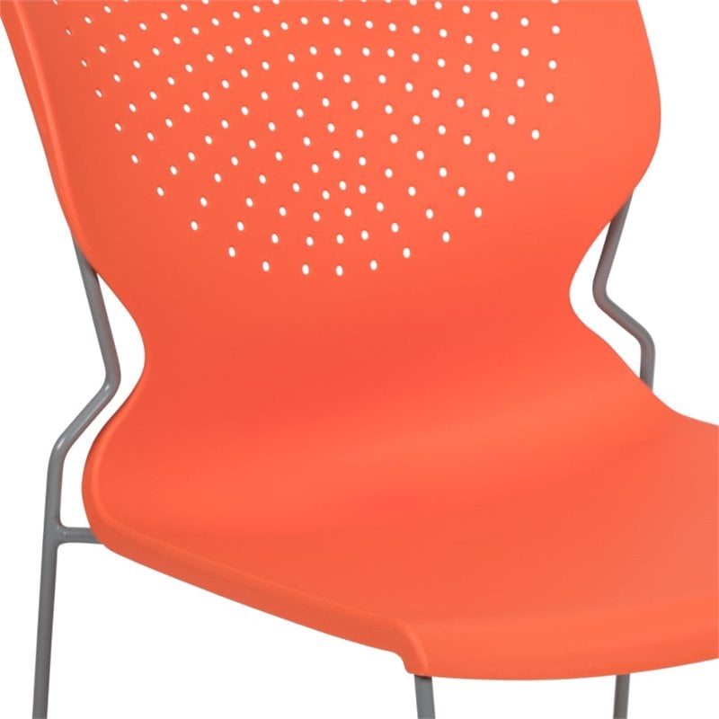 Flash Furniture Hercules Plastic Sled Base Contoured Stacking Chair in Orange