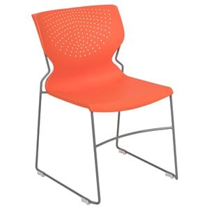 Flash Furniture Hercules Plastic Sled Base Contoured Stacking Chair in Orange