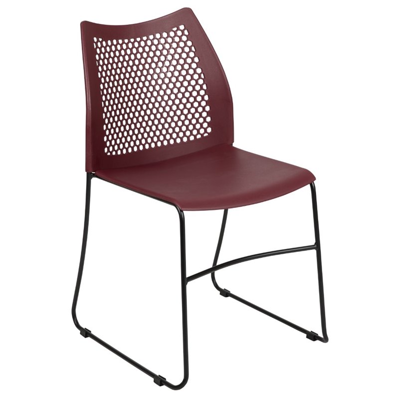 Flash Furniture Hercules Perforated Plastic Sled Base Stacking Chair in Burgundy