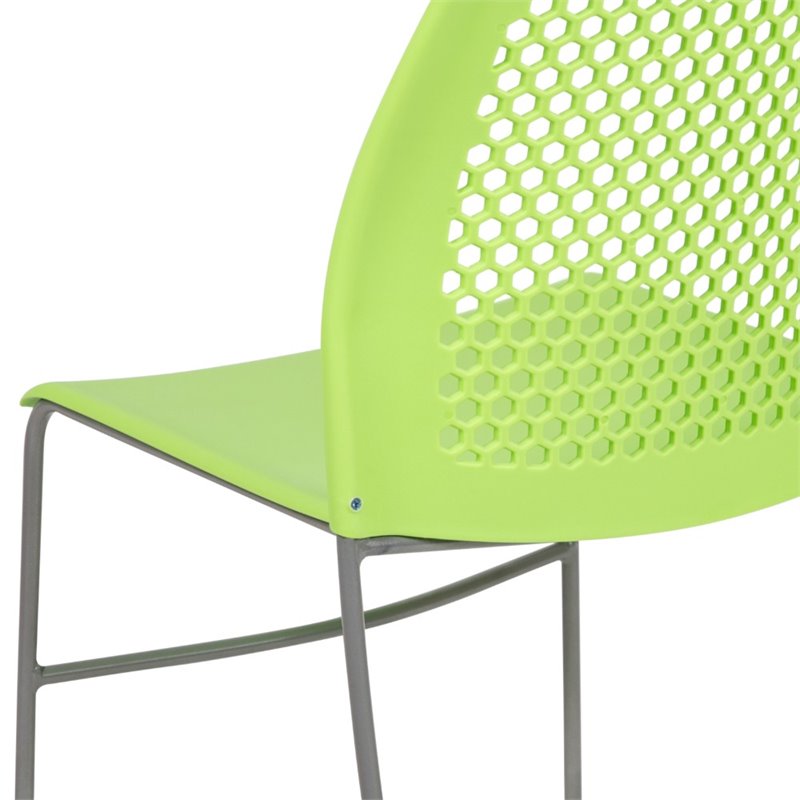 Flash Furniture Hercules Perforated Plastic Sled Base Stacking Chair in Green