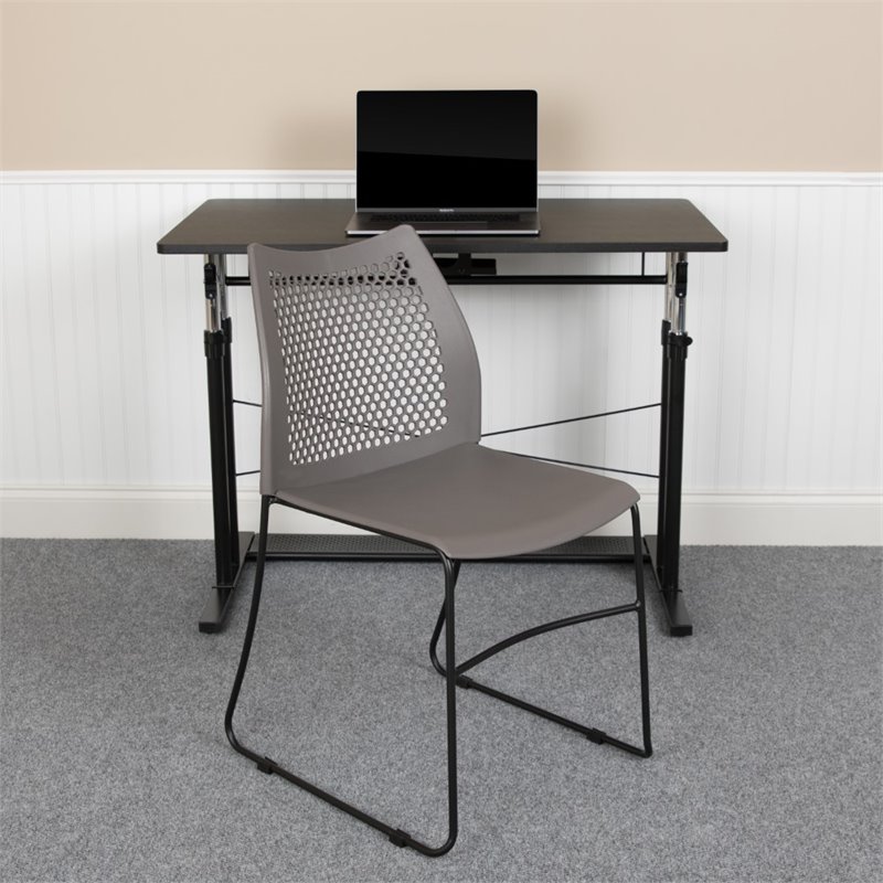 Flash Furniture Hercules Perforated Plastic Sled Base Stacking Chair in Gray