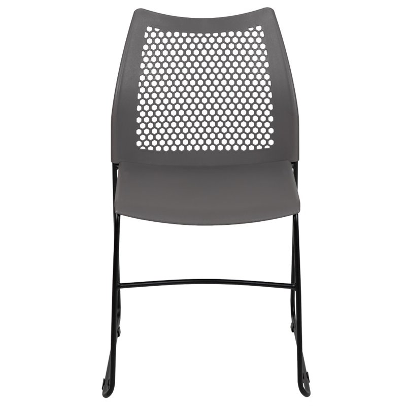 Flash Furniture Hercules Perforated Plastic Sled Base Stacking Chair in Gray