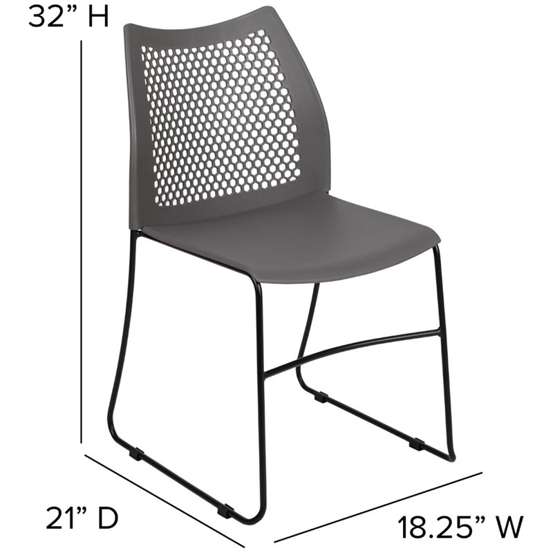 Flash Furniture Hercules Perforated Plastic Sled Base Stacking Chair in Gray