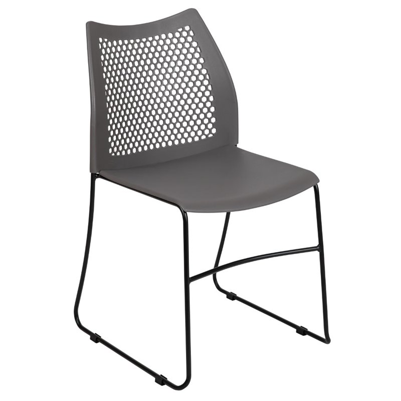 Flash Furniture Hercules Perforated Plastic Sled Base Stacking Chair in Gray