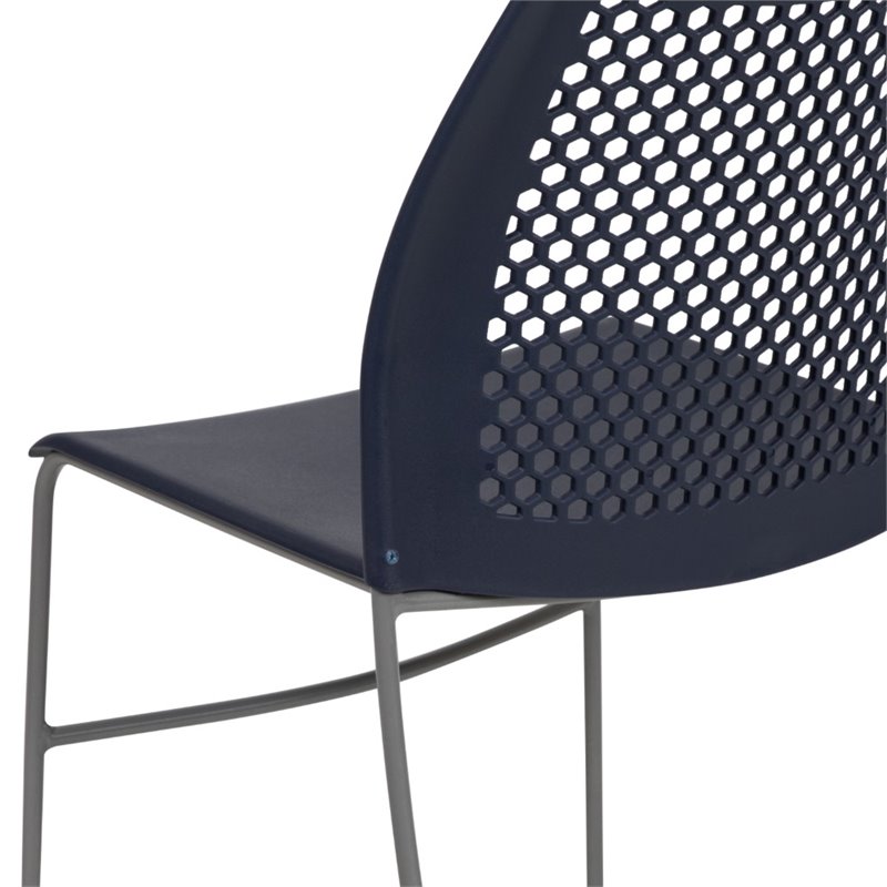 Flash Furniture Hercules Perforated Plastic Sled Base Stacking Chair in Navy