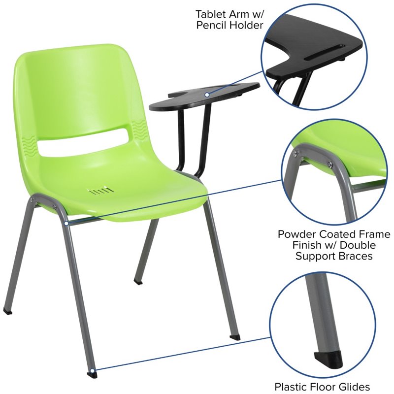 Flash Furniture Plastic Classroom Chair in Green with Left Arm Tablet