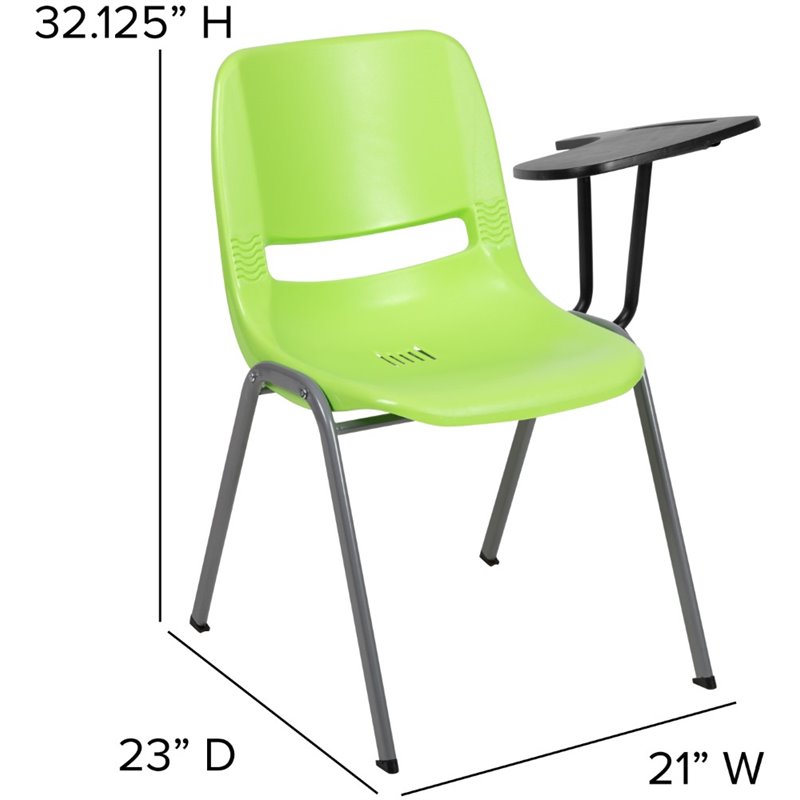 Flash Furniture Plastic Classroom Chair in Green with Left Arm Tablet