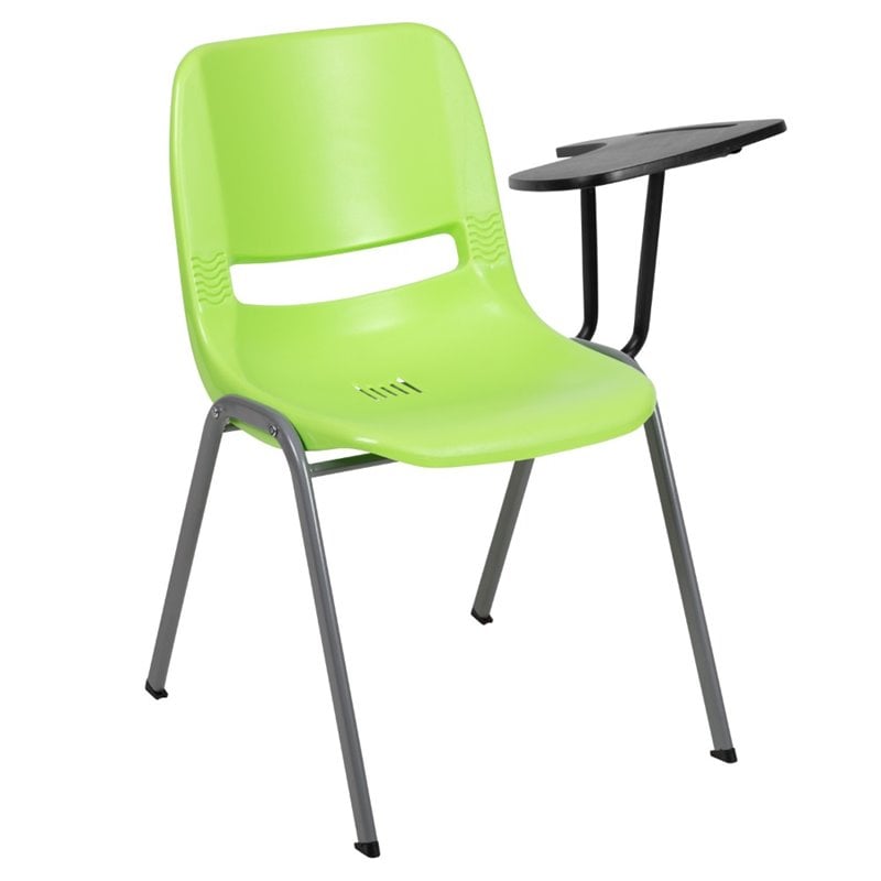 Flash Furniture Plastic Classroom Chair in Green with Left Arm Tablet