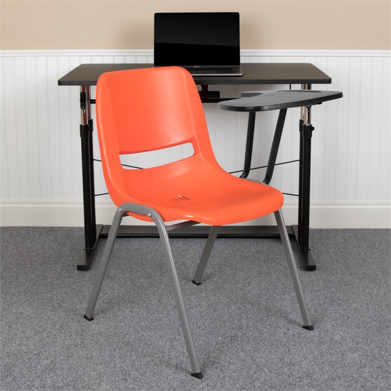 Flash Furniture Plastic Classroom Chair in Orange with Left Arm Tablet