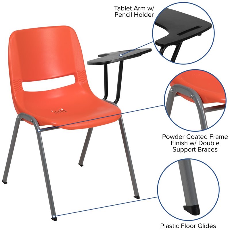 Flash Furniture Plastic Classroom Chair in Orange with Left Arm Tablet