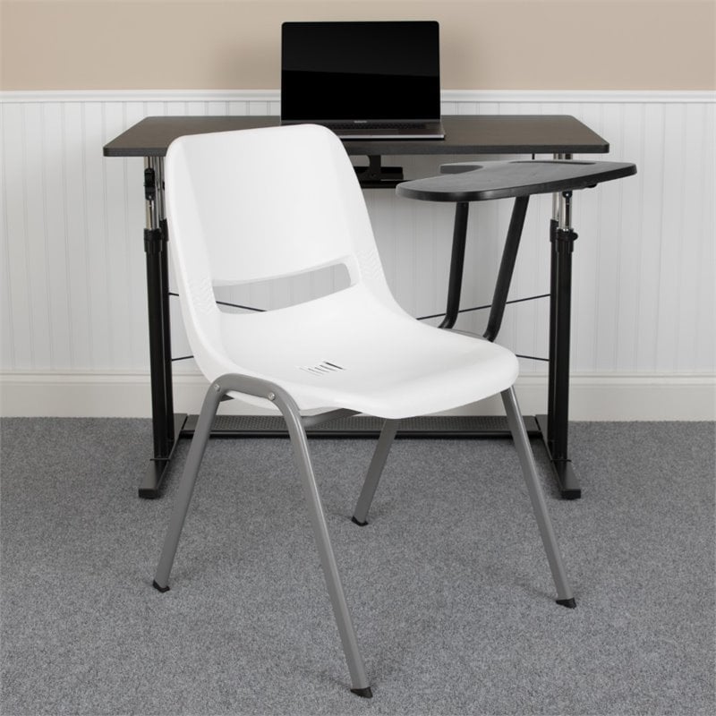 Flash Furniture Plastic Classroom Chair in White with Left Arm Tablet