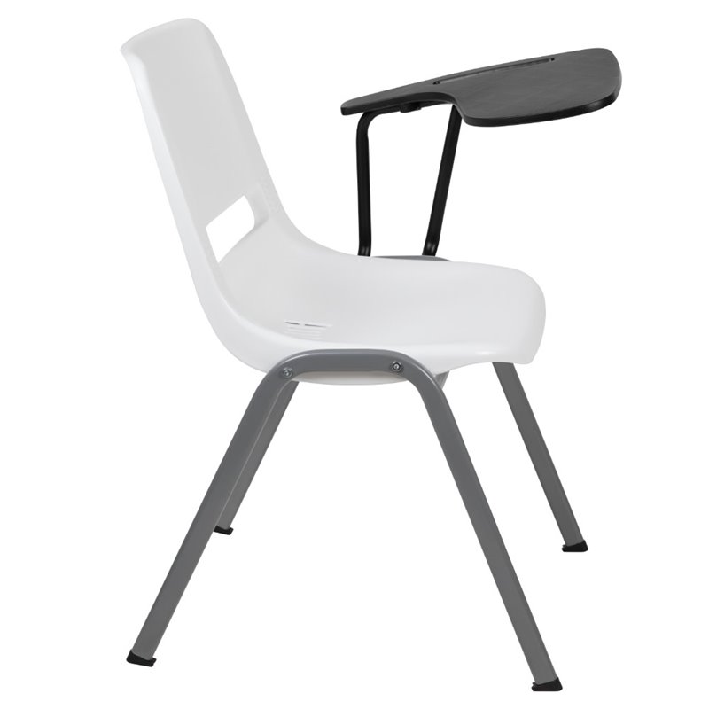 Flash Furniture Plastic Classroom Chair in White with Left Arm Tablet