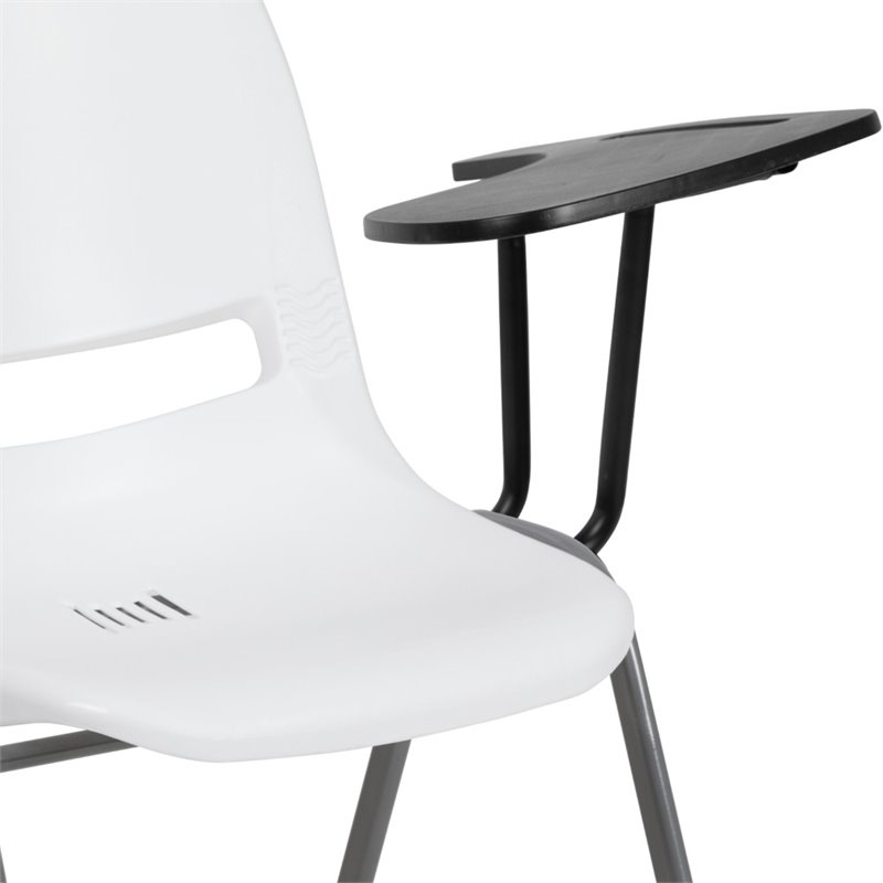 Flash Furniture Plastic Classroom Chair in White with Left Arm Tablet
