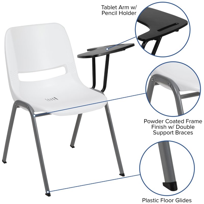 Flash Furniture Plastic Classroom Chair in White with Left Arm Tablet
