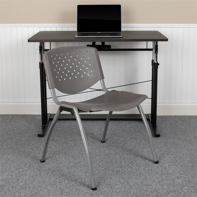 Flash Furniture Plastic Textured Stacking Chair in Gray