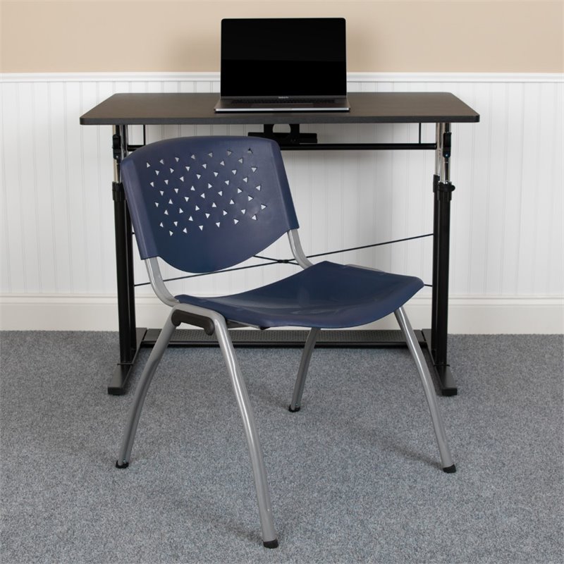 Flash Furniture Plastic Textured Stacking Chair in Navy and Gray
