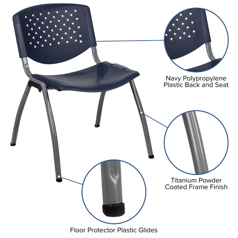 Flash Furniture Plastic Textured Stacking Chair in Navy and Gray