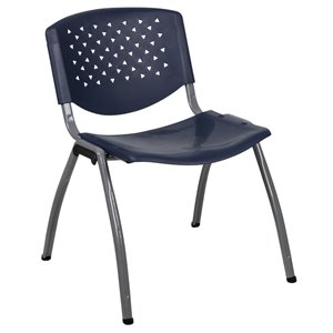 Flash Furniture Plastic Textured Stacking Chair in Navy and Gray