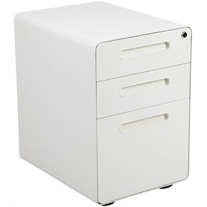 Flash Furniture 3 Drawer Modern Mobile File Cabinet in White