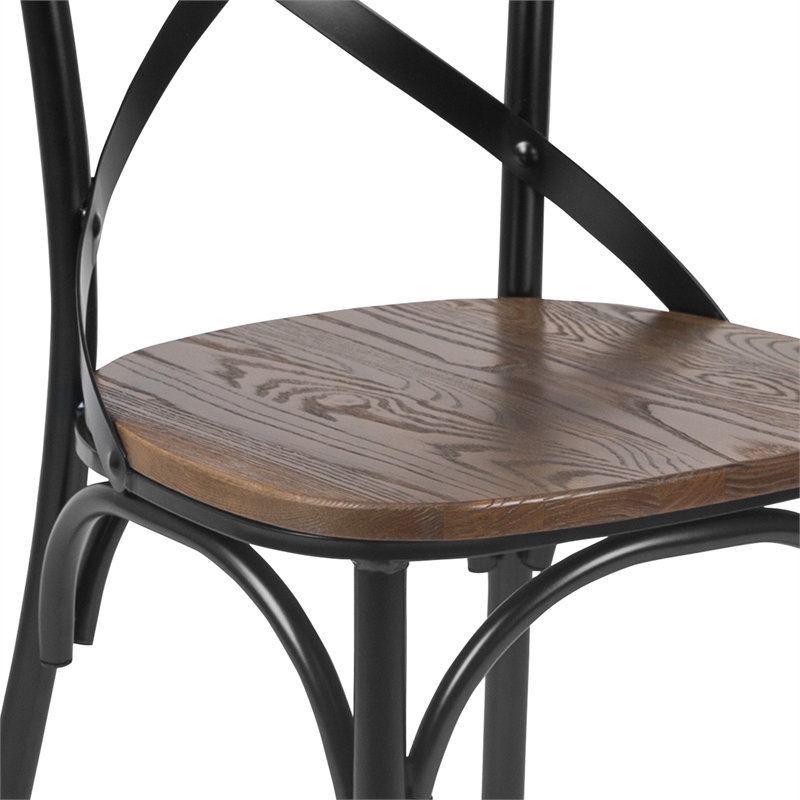 Flash Furniture Advantage X Metal Wood Stacking Side Chair in Black Fruitwood