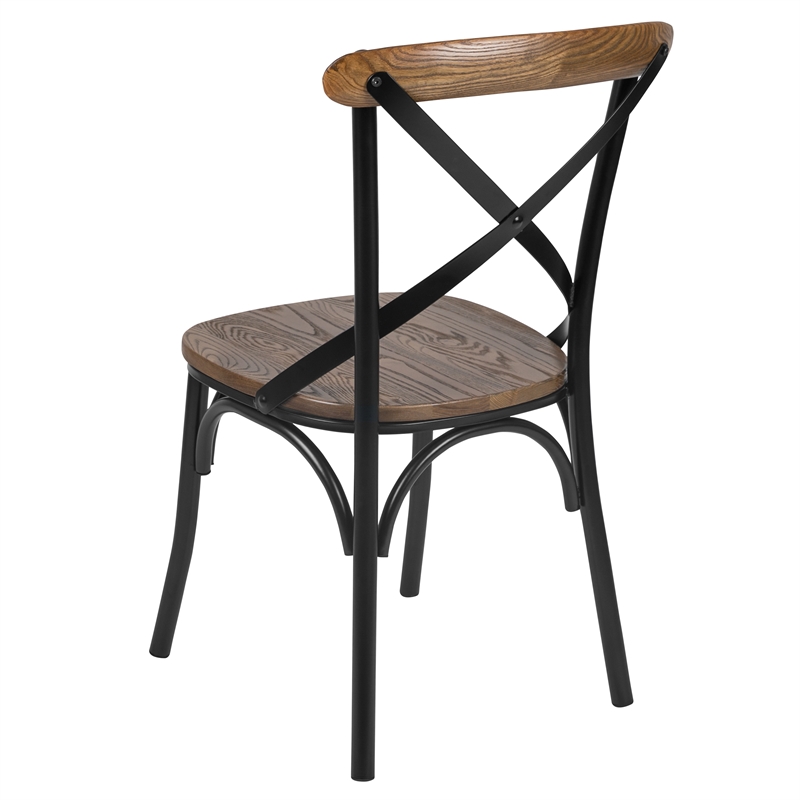 Flash Furniture Advantage X Metal Wood Stacking Side Chair in Black Fruitwood