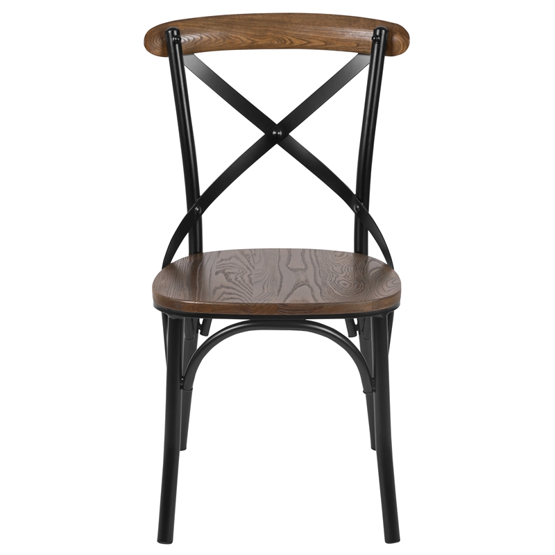 Flash Furniture Advantage X Metal Wood Stacking Side Chair in Black Fruitwood