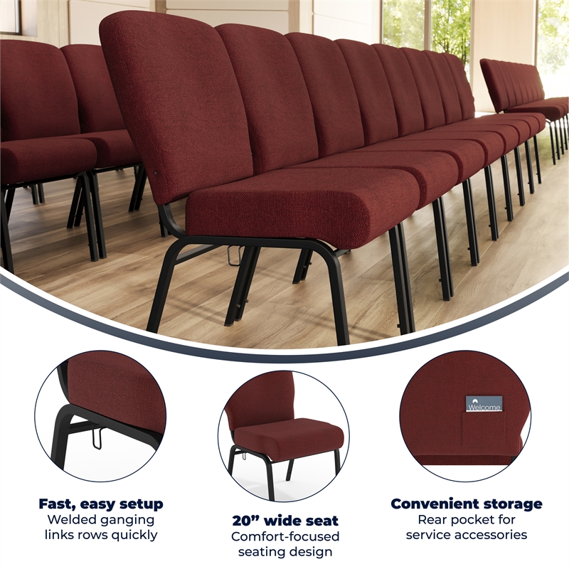 Flash Furniture Advantage Signature Elite Fabric Church Chair in Maroon