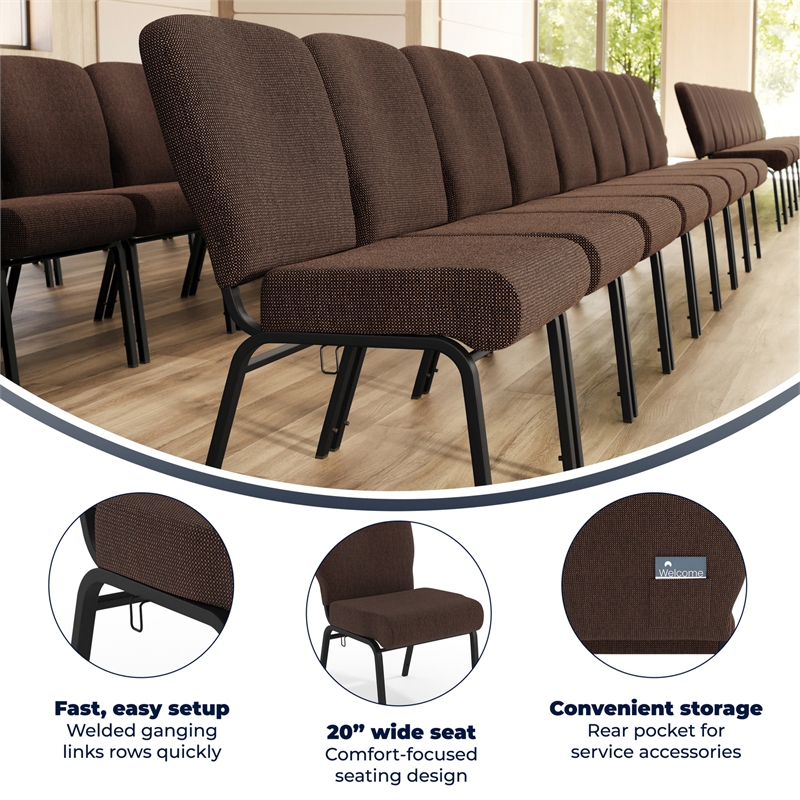 Flash Furniture Advantage Signature Elite Fabric Church Chair in Java and Black