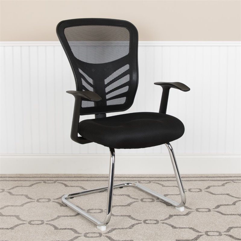 Flash Furniture Contemporary Mesh Sled Base Guest Chair in Black
