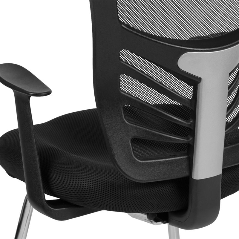 Flash Furniture Contemporary Mesh Sled Base Guest Chair in Black ...