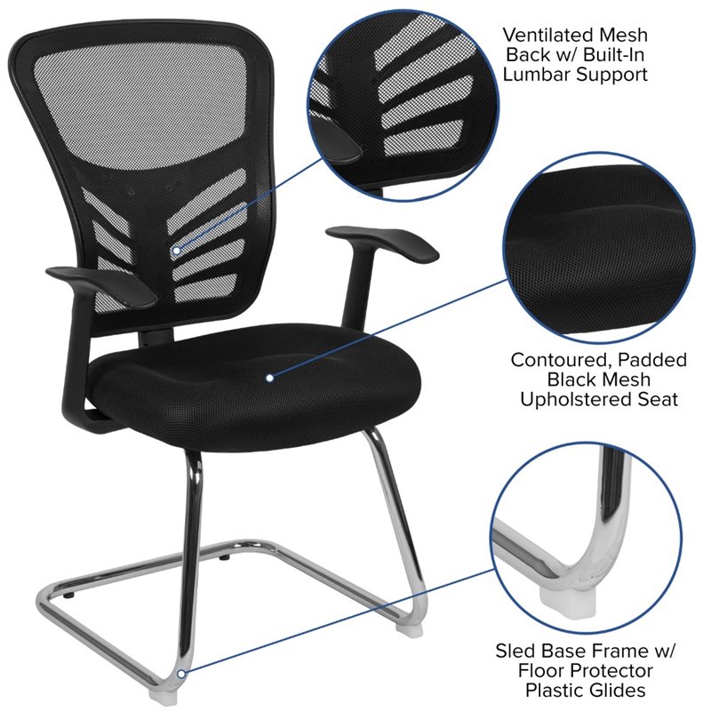 Flash Furniture Contemporary Mesh Sled Base Guest Chair in Black