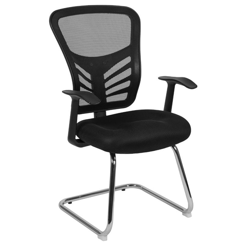 Flash Furniture Contemporary Mesh Sled Base Guest Chair in Black