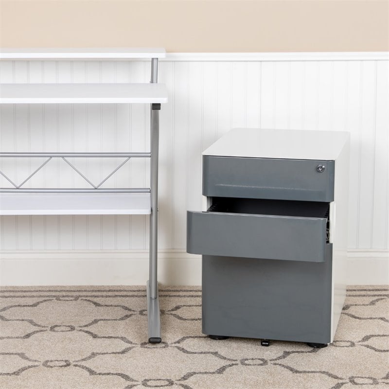 Flash Furniture 3 Drawer Smooth Modern Mobile File Cabinet in White and Charcoal